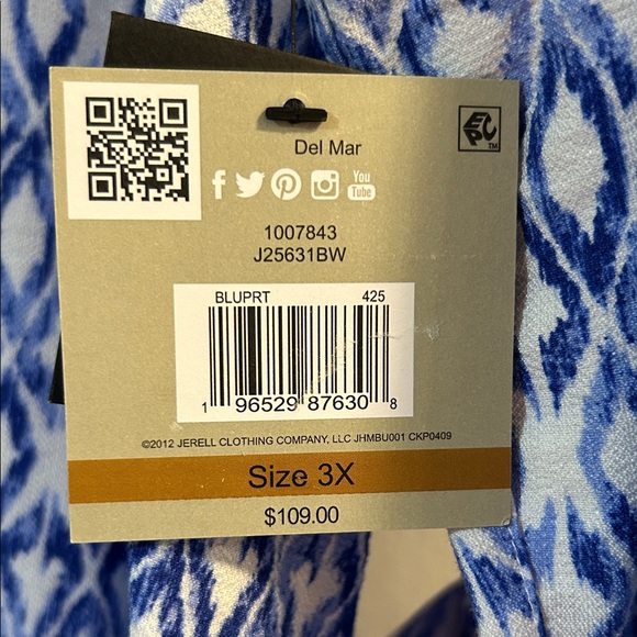 NWT John Mark Women’s Plus Size 3X Blue and White Geometric Button UP Hi-Lo Top - Picture 7 of 7